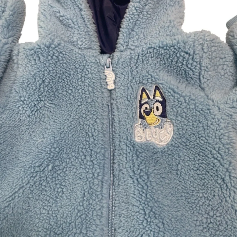 BLUEY  Blue Fleece Hoodie with Cartoon Patch